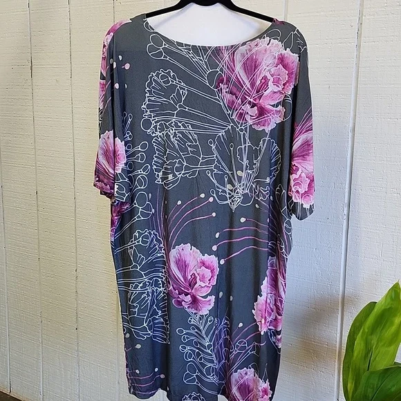 KAHULALE'A Hawaii Cattleya Orchid T-Shirt Midi Casual Dress Pink Gray Islandwear - Picture 3 of 7